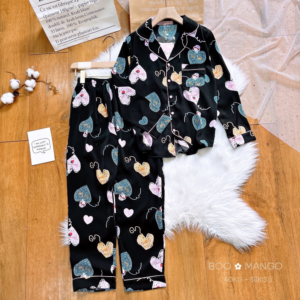 Đồ Bộ Pijama Nữ Lụa Mango Cao Cấp,Tay Dài Quần Dài,Form 40-60kg