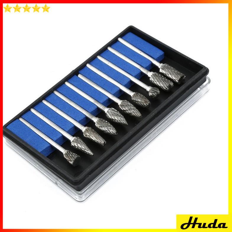 BỘ 10 MŨI MÀI KHẮC LÀM LŨA GỖ BẰNG THÉP HỢP KIM VONFRAM  -  đồ làm mộc