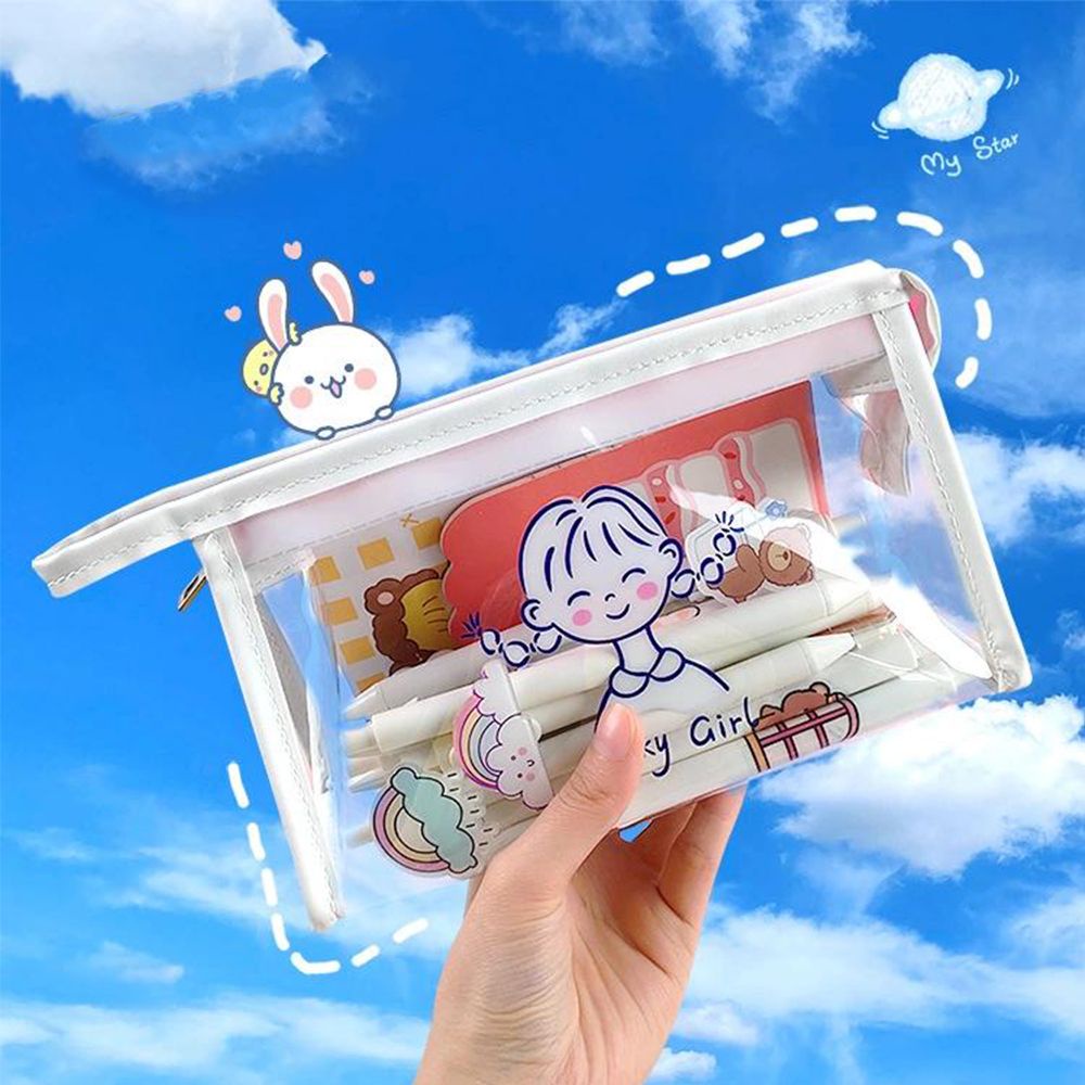 UUMIR Túi đựng bút/đồ trang điểm trong suốt in họa tiết hoạt hình dễ thương có khóa kéo tiện dụng thích hợp cho nữ
