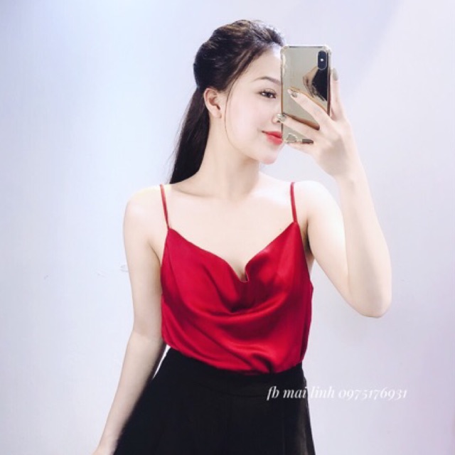 Áo 2 dây cổ đổ sang chảnh, chất lụa satin đẹp