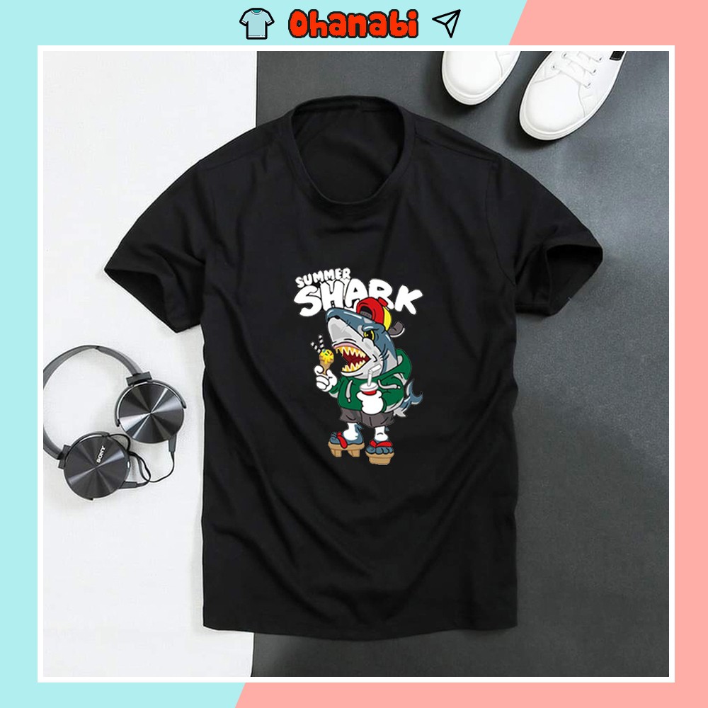 Áo thun nam nữ Unisex đen Basic phông trơn nam nữ phom rộng in hình Cá Mập siêu đẹp