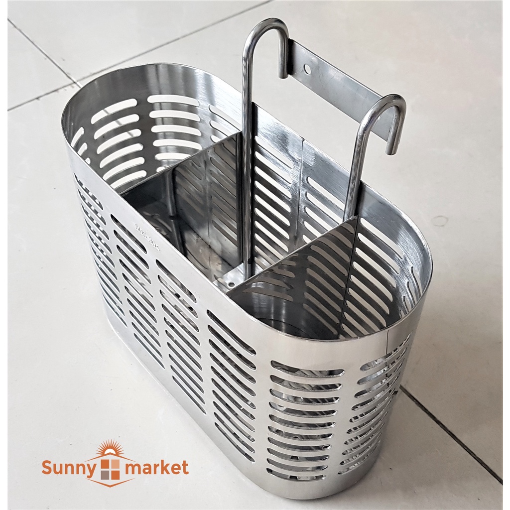 Ống đựng đũa ba ngăn inox SUS 304 hình oval cao cấp, kệ đựng đũa ba ngăn sang trọng