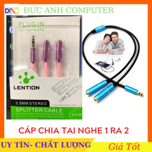 Cáp chia tai nghe LENTION từ một đầu cắm 3.5mm sang hai cổng cắm AUX tiện dụng