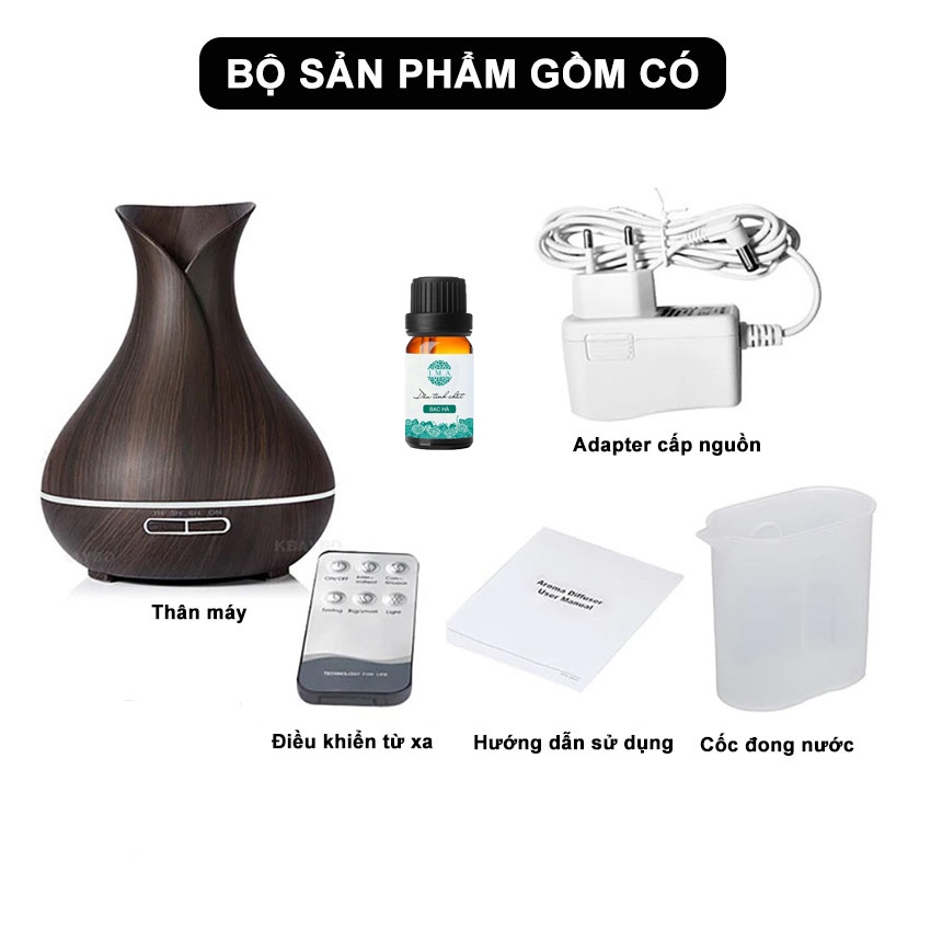 Máy Xông Tinh Dầu TuyLip Tự Tắt Khi Hết Nước Phù Hợp Phòng Diện Tích 30M Dung Tích 550ml