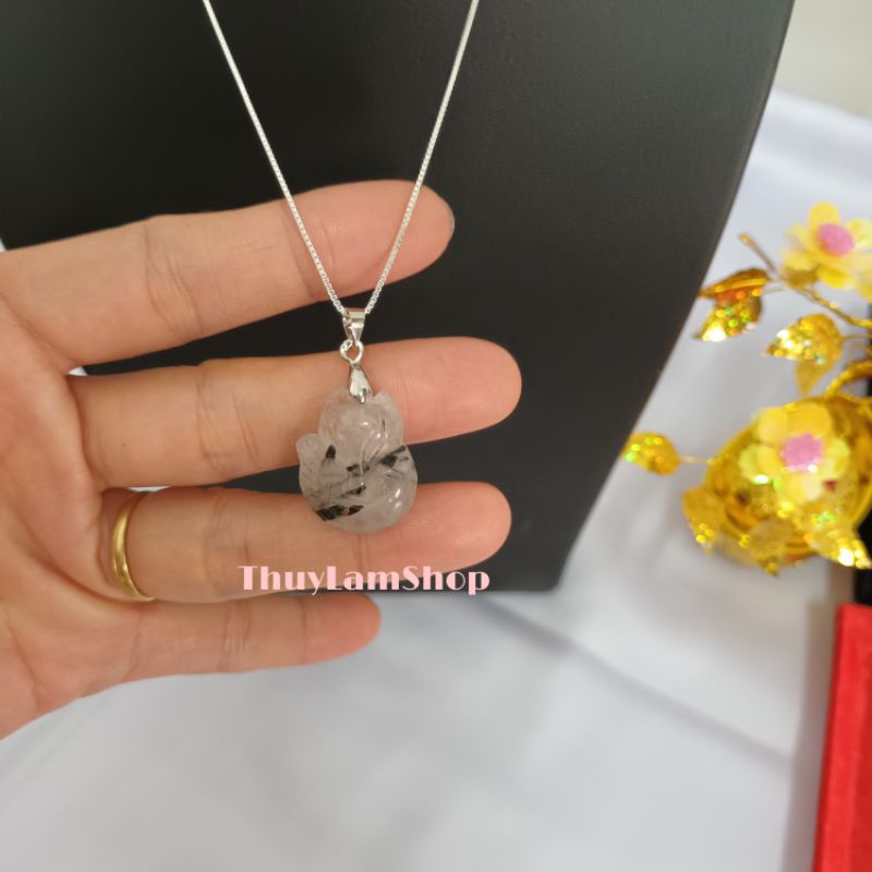 Vòng cổ dây chuyền bạc 925 vĩnh viễn bảo hành mix mặt đá hồ ly tóc đen