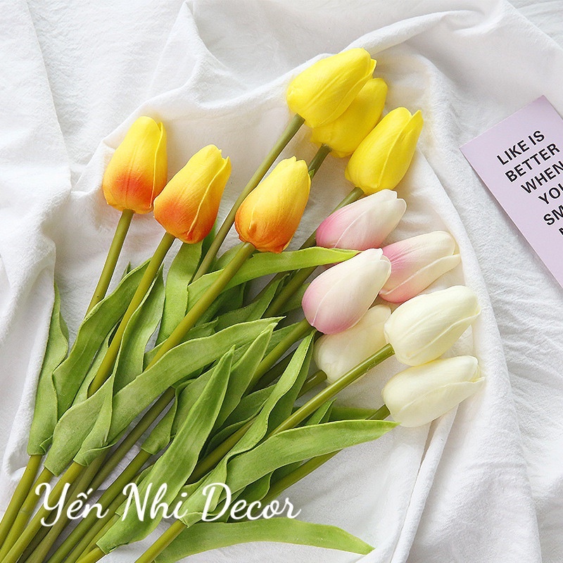 Hoa Tulip nhiều màu sắc 33cm trang trí xinh xắn, nhẹ nhàng, phụ kiện decor ( hoa giả - giá 1 cành)