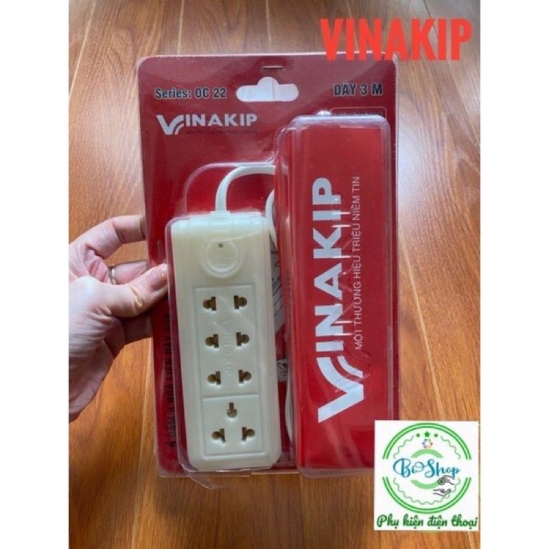 ⚡️CHÍNH HÃNG VINAKIP🍀 Ổ Cắm Điện 4 Ngả Đa Năng Liền Dây 5m và 3m 2 chạc và 3 chạc Kiểu 15A/250V- Vinakip
