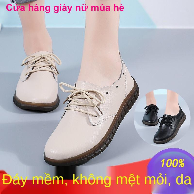 Giày đơn mùa xuân và thu, da nữ đế bệt của phụ nữ, mềm trung niên mới,