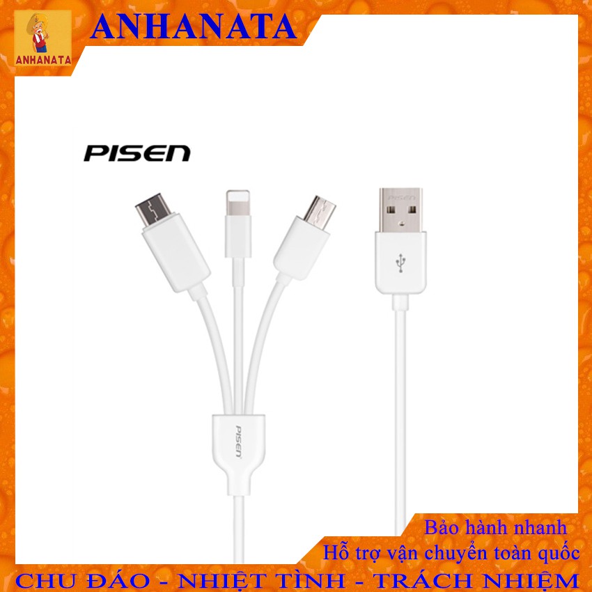 Cáp Pisen 3 Trong 1 , Cáp Thể Sạc Cho Hầu Hết Các Dòng Điện Thoại Trên Thị Trường