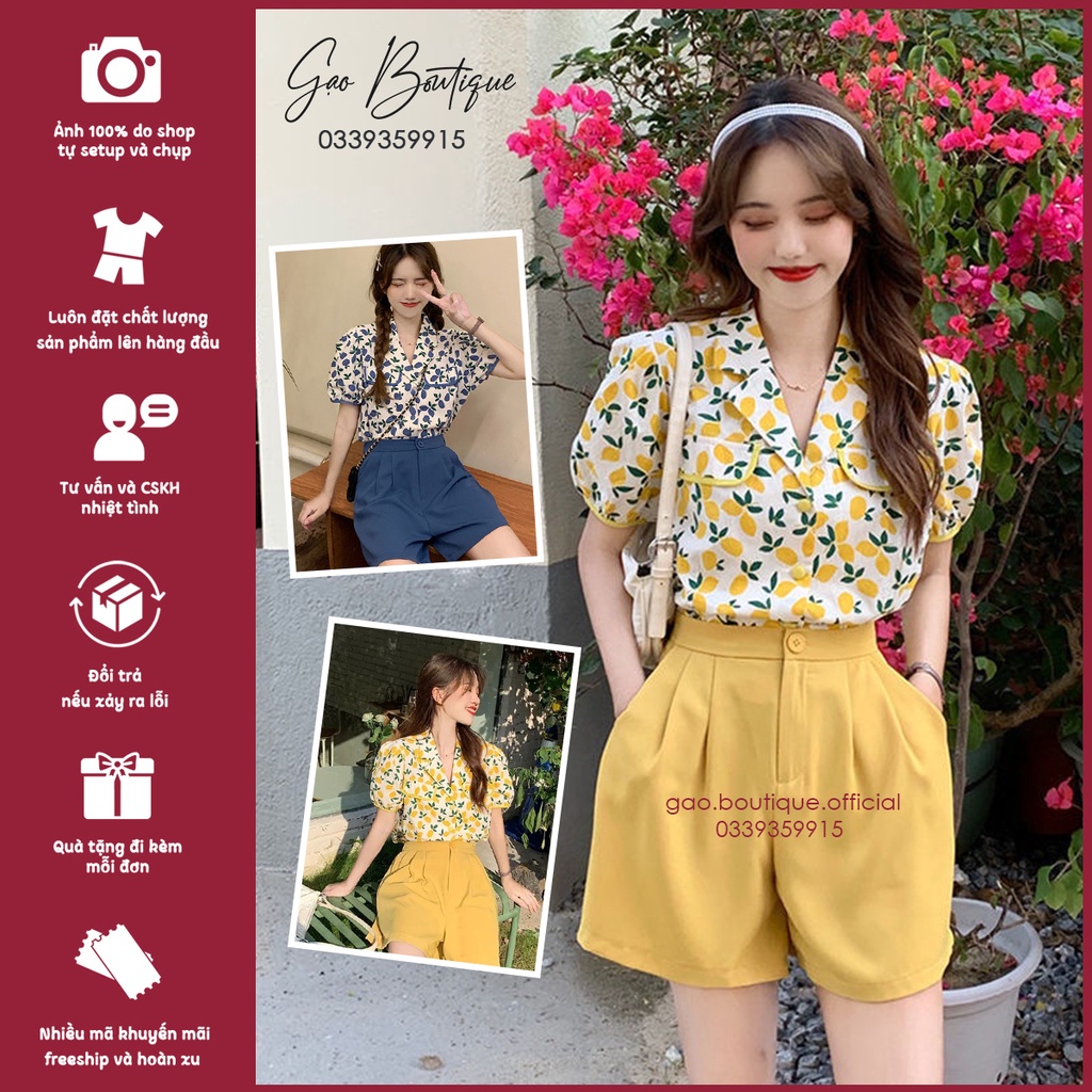 Set đồ nữ sang chảnh 2 món Áo Tay Bồng phối Quần Sooc Cạp Cao, Đồ bộ nữ đi chơi có Size SH08