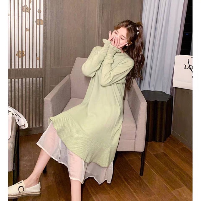 Váy len dài nữ 2019 mới thu đông mặc váy dệt kim