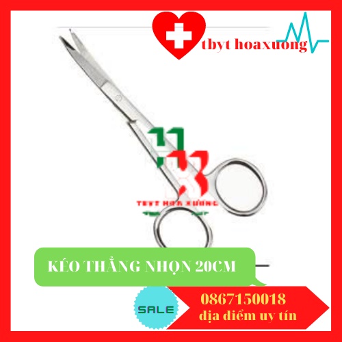 [Hàng Cao Cấp Parkistan] Kéo Y Tế Thẳng Nhọn 2 đầu 20cm - Kéo Cắt Chỉ