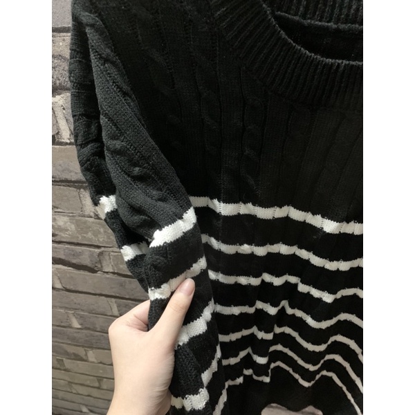 🔥SẴN🔥 Áo len dày dặn kẻ ngang đen trắng freesize