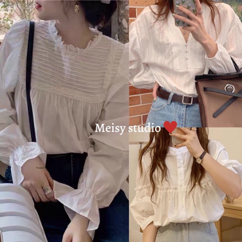 Áo sơ mi nữ form rộng dài tay màu trắng kiểu cách phong cách Hàn Quốc