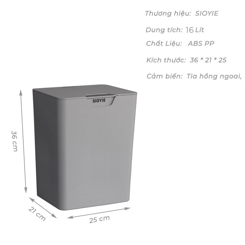 Thùng rác thông minh Sioyie cảm ứng cực nhạy chỉ trong 0.2s dung tích 16L tặng kèm túi đựng rác tặng kèm pin