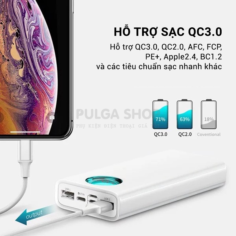 Pin Sạc Dự Phòng Sạc Nhanh 18W Baseus Dung Lượng Cao 20000mAh - Trang Bị Màn Hình LED - Hỗ Trợ PD3.0/QC3.0 - Chính Hãng