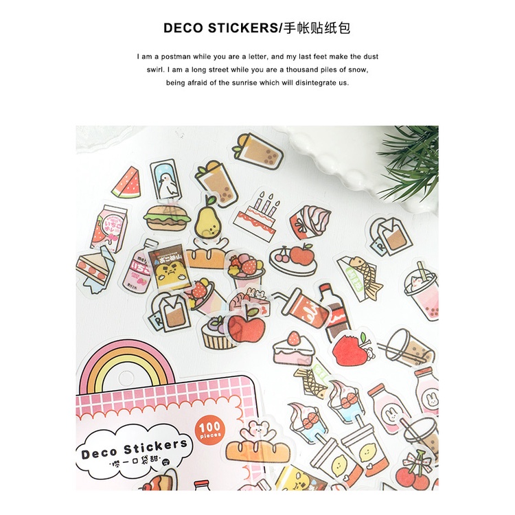 Set 100 miếng dán washi dễ thương tươi mới trang trí sổ tay 6 phong cách tùy chọn