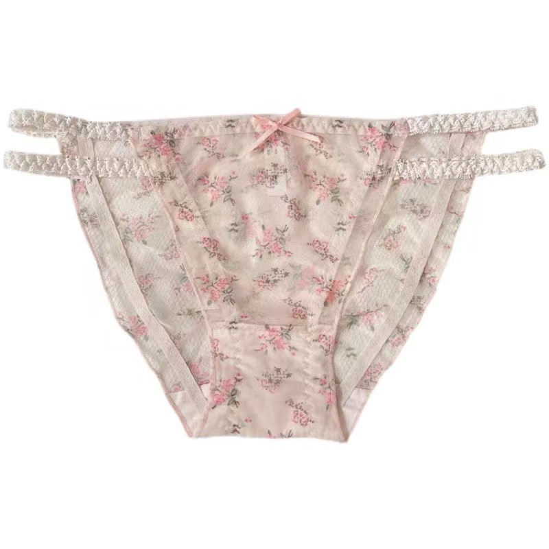 Quần Lót Cotton Lưng Thấp Phối Lưới Họa Tiết Hoa Quyến Rũ Phong Cách Nhật Bản Thời Trang Cho Nữ 2022