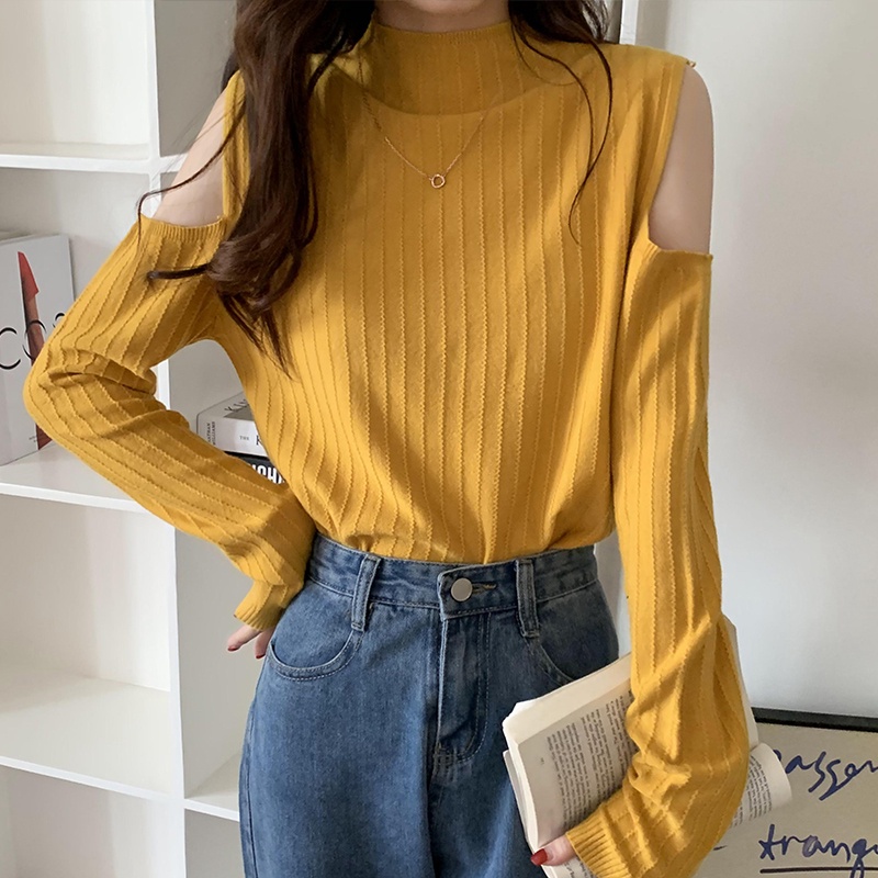 Áo len tay dài trễ vai phong cách Hàn Quốc mới cho nữ