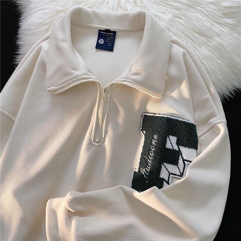 Áo polo sweater unisex chữ F thu đông dài tay siêu hot