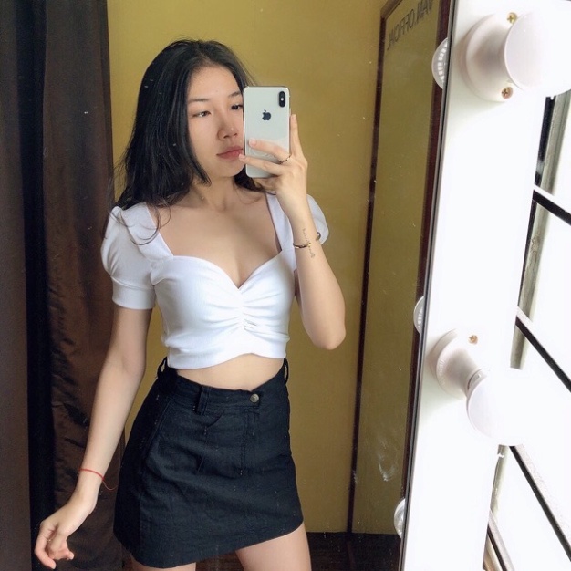 Áo croptop thun borip nhún ngực - Kèm hình và clip thật -4U