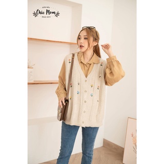Gile bầu len thêu hoa