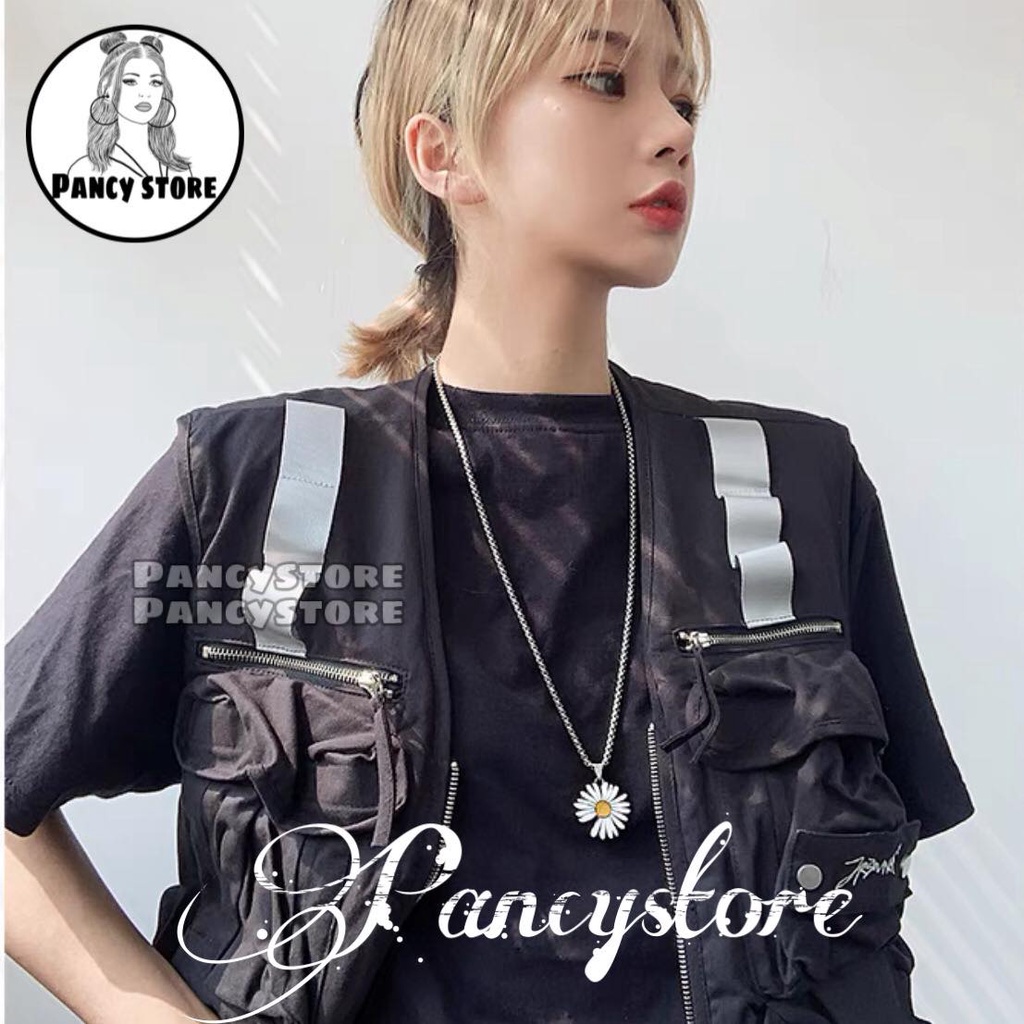 vòng cổ dây chuyền titan hoa cúc nam nữ Unisex