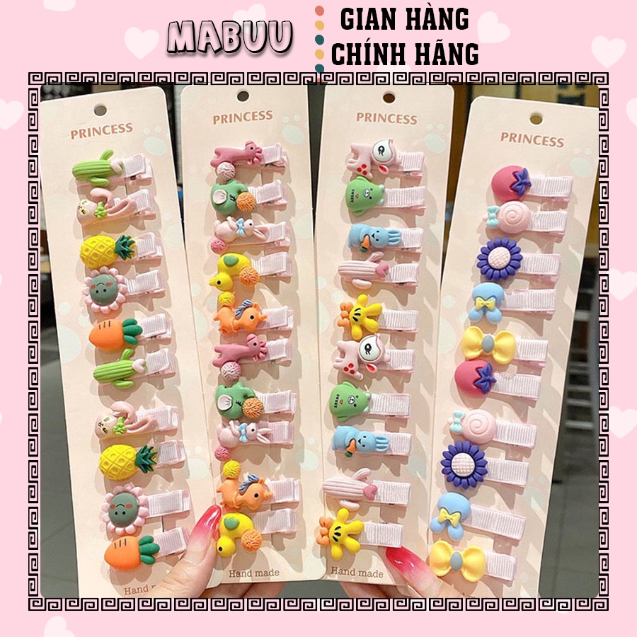 10 Kẹp mái mỏ vịt cho bé đính hoạt hình hoa quả hình thú