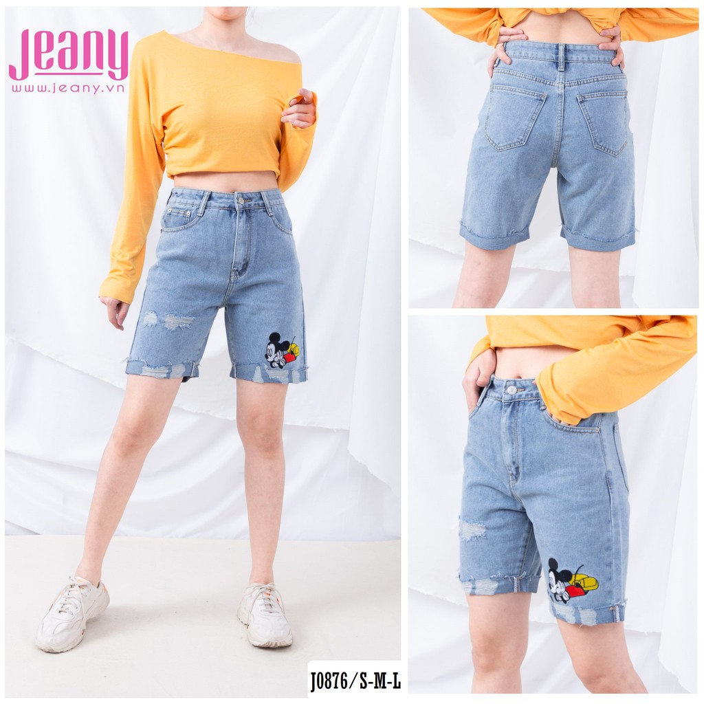 Quần Jean Ngố Wax Rách Phối Hình Kèm Đai J0876 - Jeany