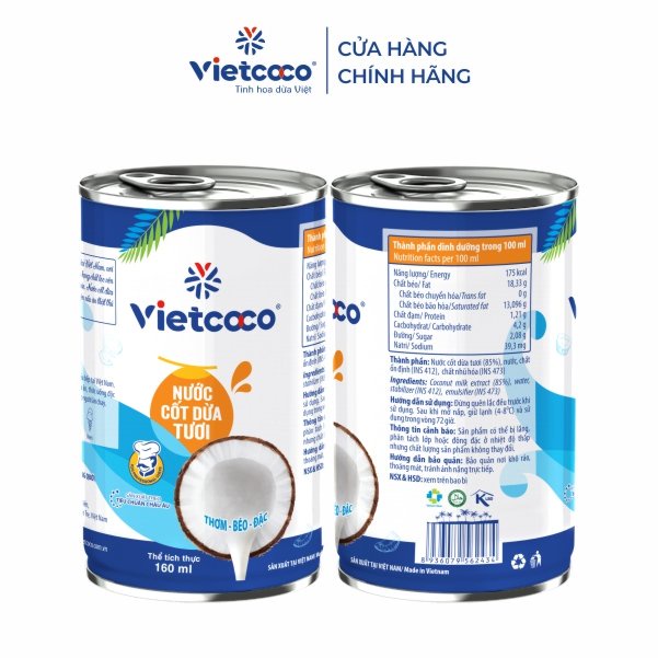 Combo 2 lon nước cốt dừa tươi Vietcoco 160ml - Món ngọt