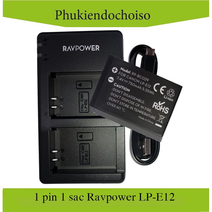 Bộ 1 pin 1 sạc máy ảnh Ravpower cho Canon LP-E12