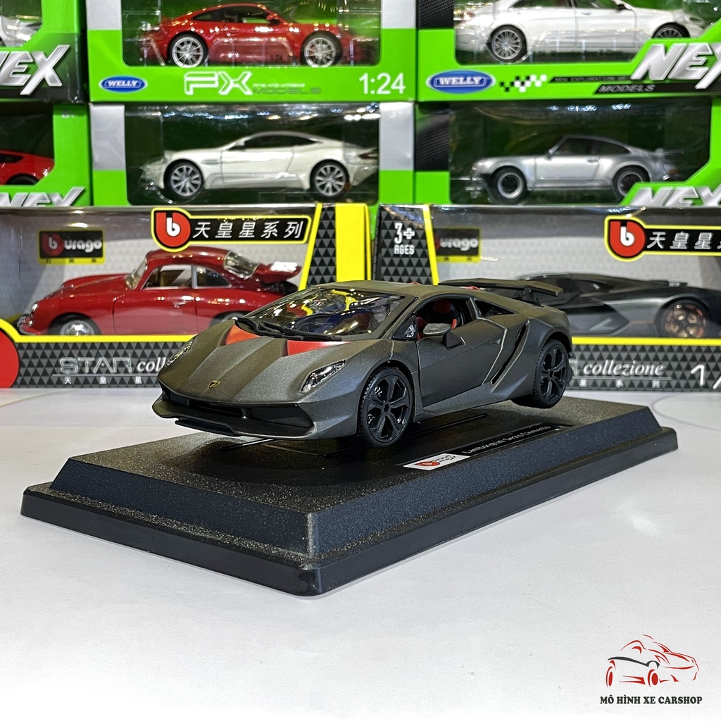 Mô hình xe ô tô Lamborghini Sesto Elemento  tỉ lệ 1:24 hãng Burago màu đen nhám