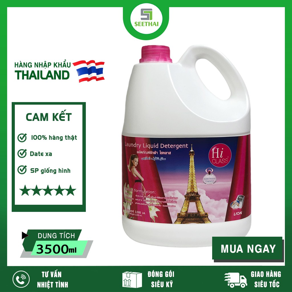 Nước giặt xả hoa quyến rũ HI CLASS Thái Lan 3500ml - can nắp hồng - Washing fabric softener