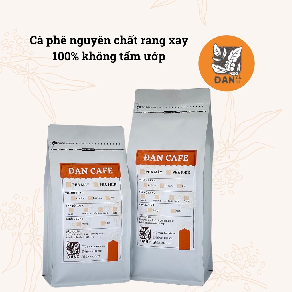 Cà phê nguyên chất rang xay 100% không tẩm ướp, cafe pha phin, pha máy, arabica, robusta, culi - thương hiệu Đan Cafe