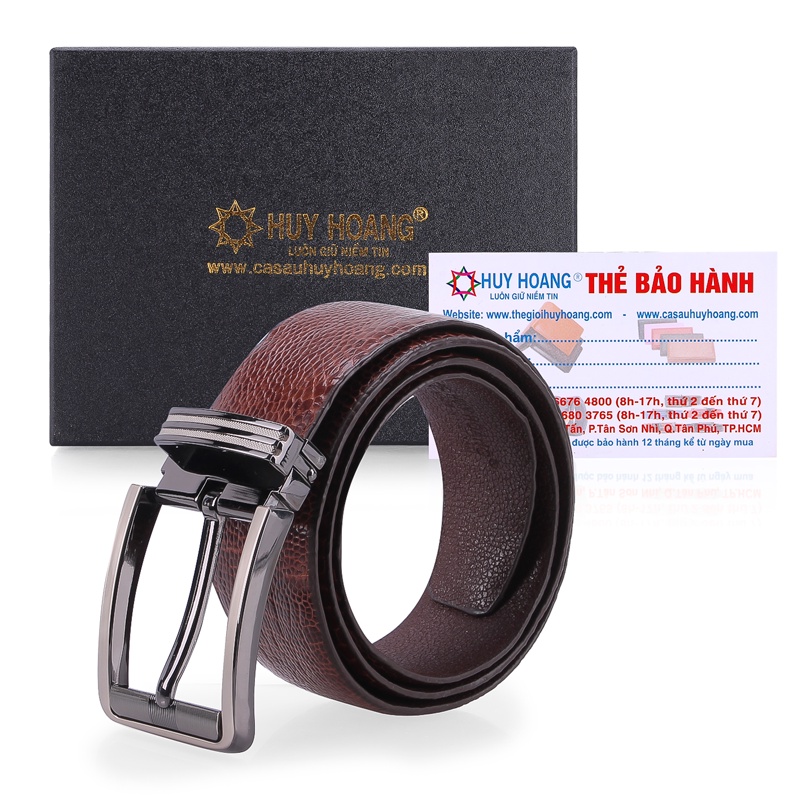 Thắt lưng nam da đà điểu Huy Hoàng 4P đầu kim màu đen, nâu đất, vàng bò, nâu đỏ HP4421-22-23-24