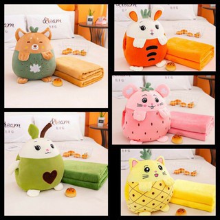 D10 Bộ chăn kèm gối hoa quả hình thú cute