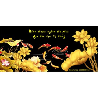 Tranh đính đá 9 cá sen vàng VS343 (90*46)– Tự đính