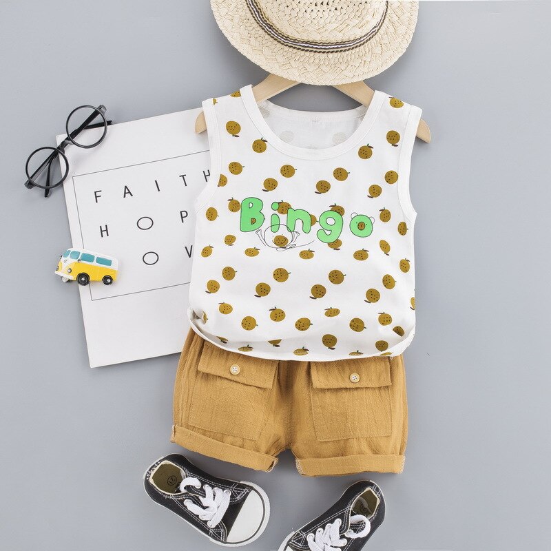 Kids Printing Sleeveless T-Shirts & Solid Shorts New Summer Clothing Set Baby Boys Girls Casual Outfit