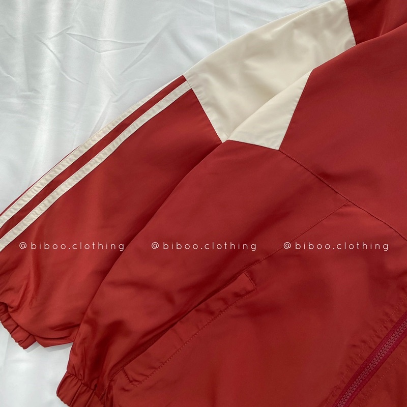 BIBOO - Áo khoác dù BIBOO phối sọc tay màu đỏ gạch - JACKET DÙ