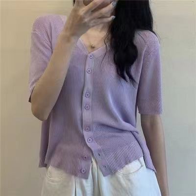 Áo cardigan Dệt Kim Tay Ngắn Cổ Chữ V Thời Trang Trẻ Trung