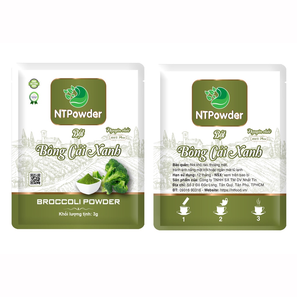 [Hộp 20 gói x 3g] Bột Bông Cải Xanh / Súp Lơ sấy lạnh nguyên chất NTPOWDER 60g - Nhất Tín Food