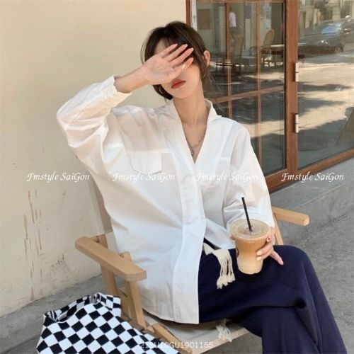 Áo sơ mi cổ V form rộng dài tay oversize basic đi học VM STYLE 21SU10GU1901