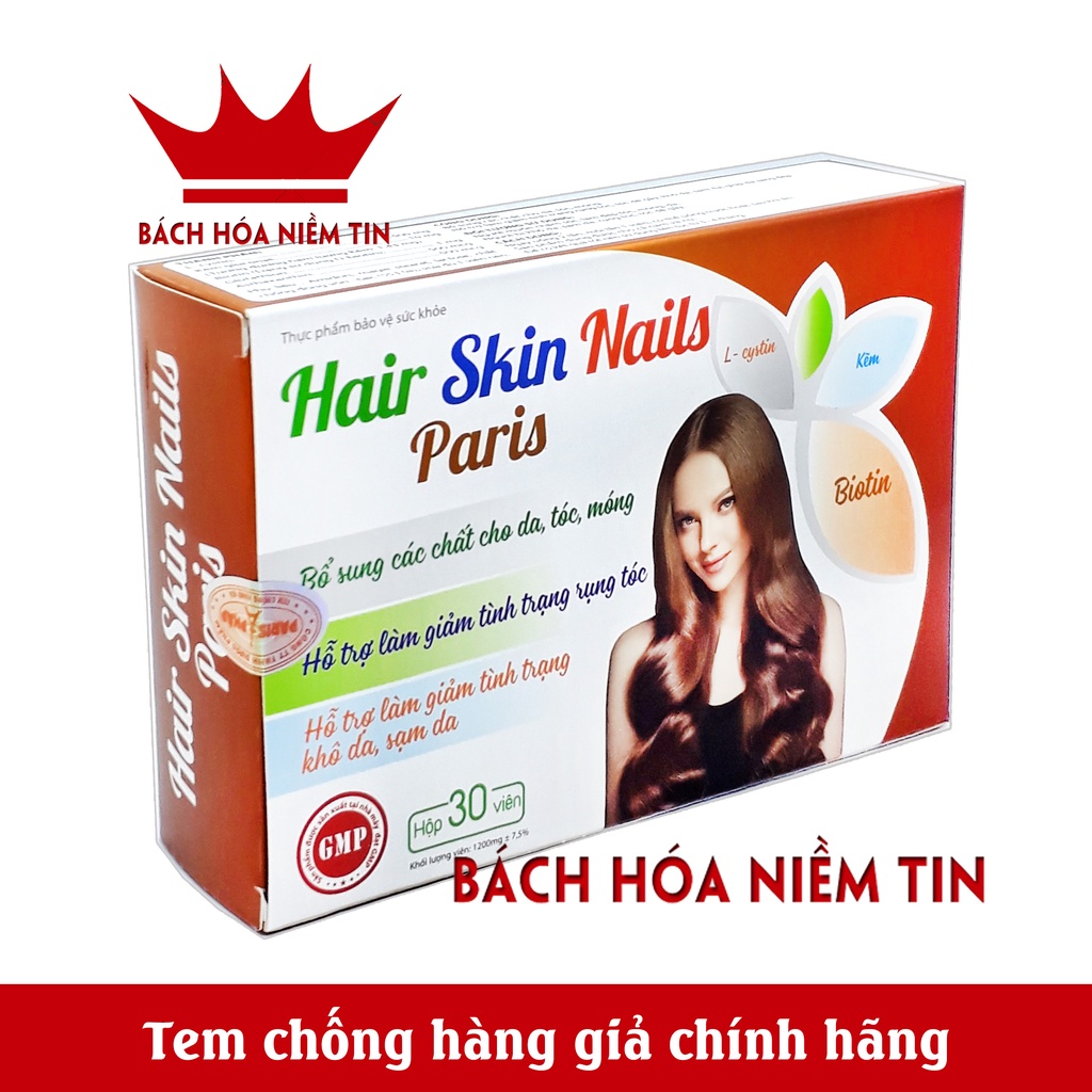 Viên uống bổ sung Biotin, Hair Skin Nails Paris giúp tóc chắc khỏe, giảm gãy rụng tóc, bảo vệ da tóc - Hộp 30 viên