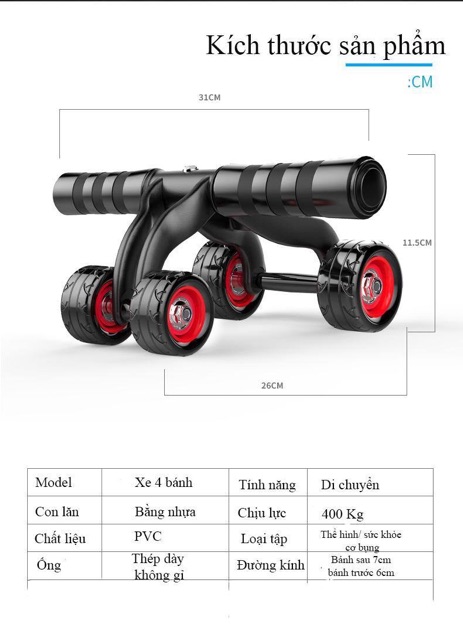 Con lăn 4 bánh đa năng tập cho nhiều bộ phận