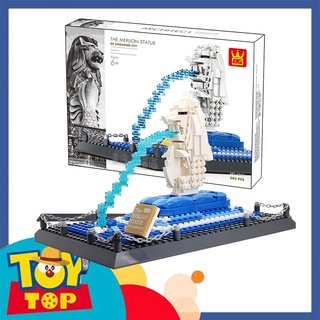 Đồ chơi lắp ráp ghép công trình kỳ quan tượng đài sư tử biển Merlion phun nước ở Singapore xếp hình Wange 4218