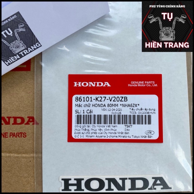 [Mã LIFEAU02 hoàn 10% tối đa 12K xu đơn 50K] TEM CHỮ HONDA MÀU BẠC NỀN ĐEN-TRẮNG 80mm ZIN CHÍNH HÃNG HONDA