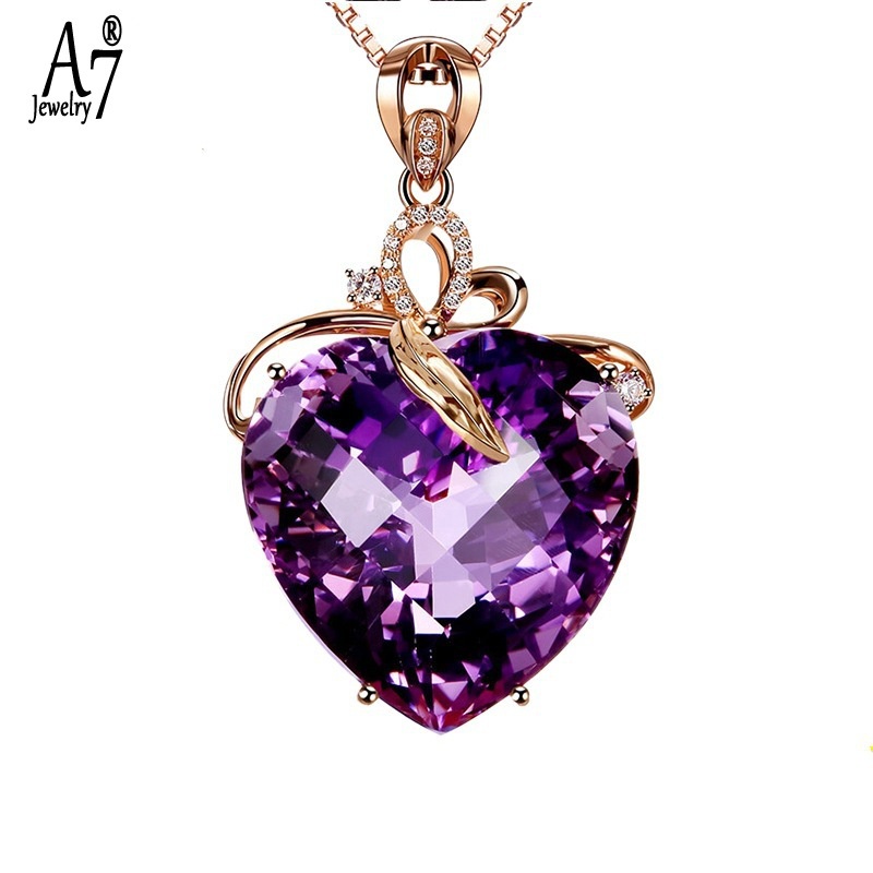 Vòng cổ mạ bạc 925 mặt trái tim đính đá thạch anh màu tím 18K phong cách sang trọng