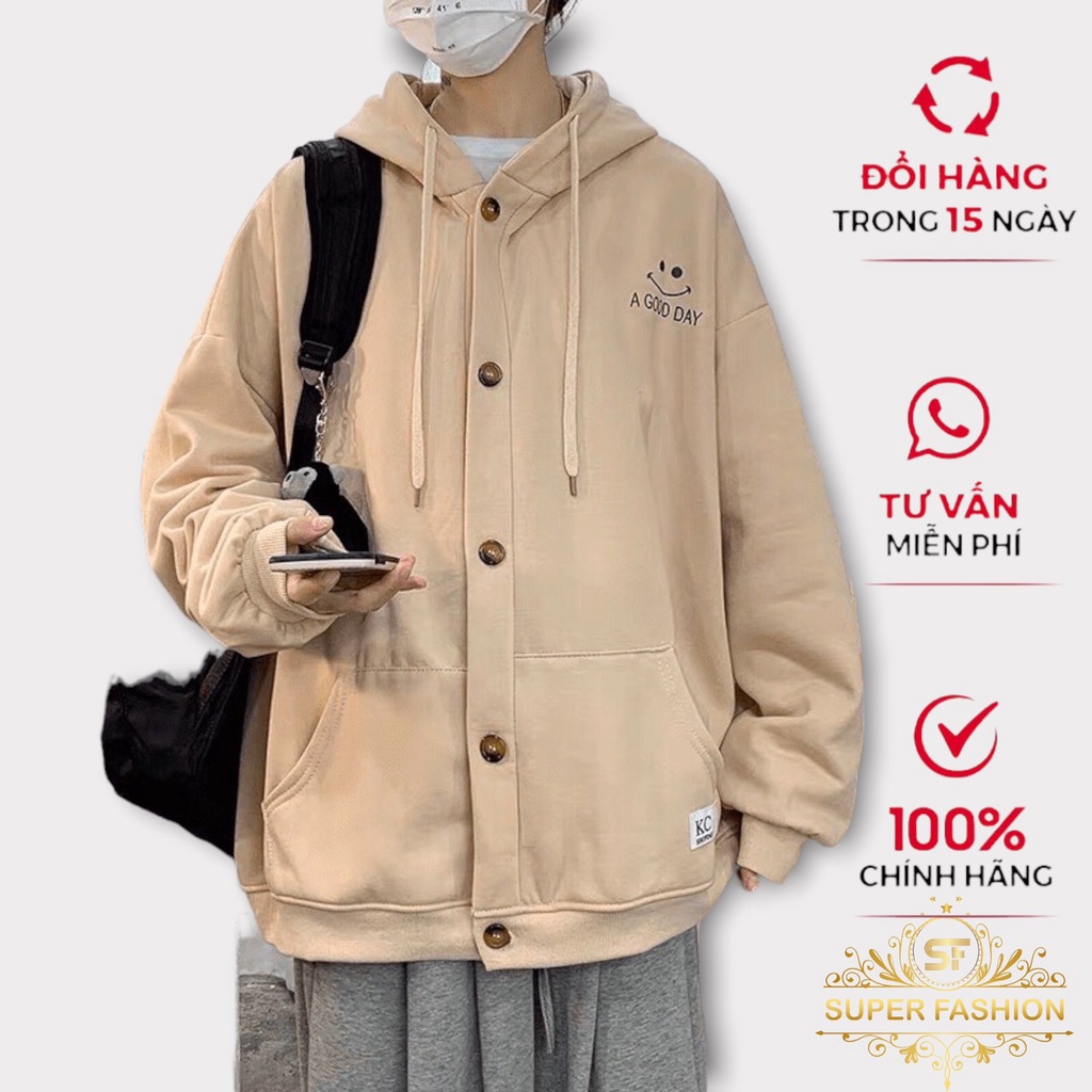 Áo khoác Hoodie Nam Có Nón Có Cúc Nút To Nỉ Ngoại Dày Mịn Form Rộng Hot Trend SF SUPER FASHION