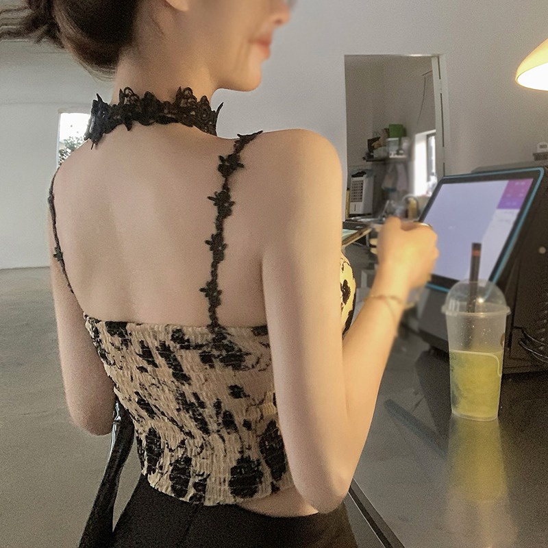 Áo Hai Dây In Hoa Có Đệm Ngực Thời Trang Hàn Quốc Gợi Cảm Cho Nữ