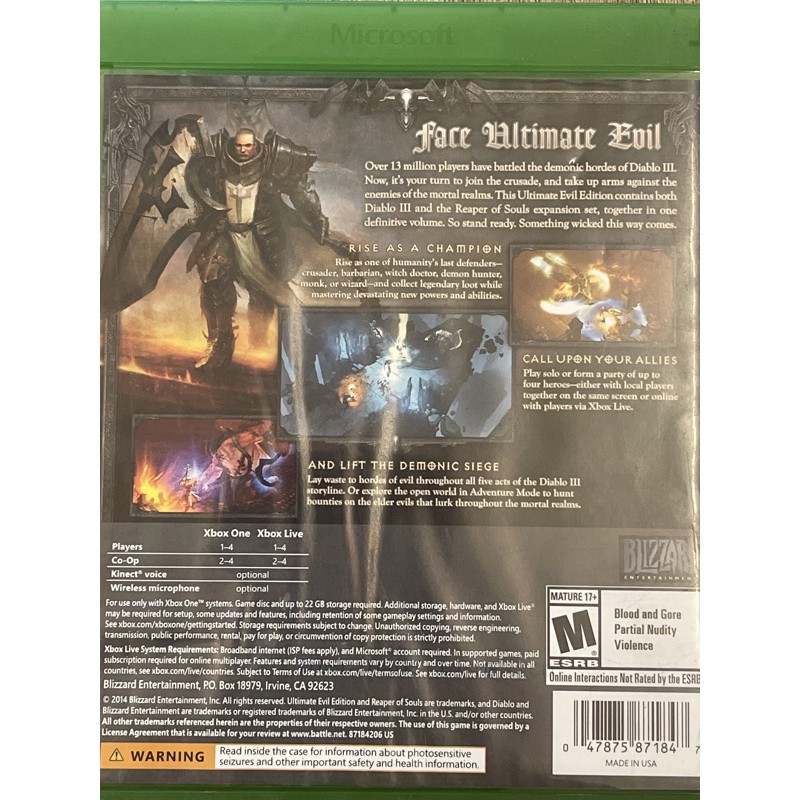 Đĩa Xbox One DIABLO REAPER OF SOULS